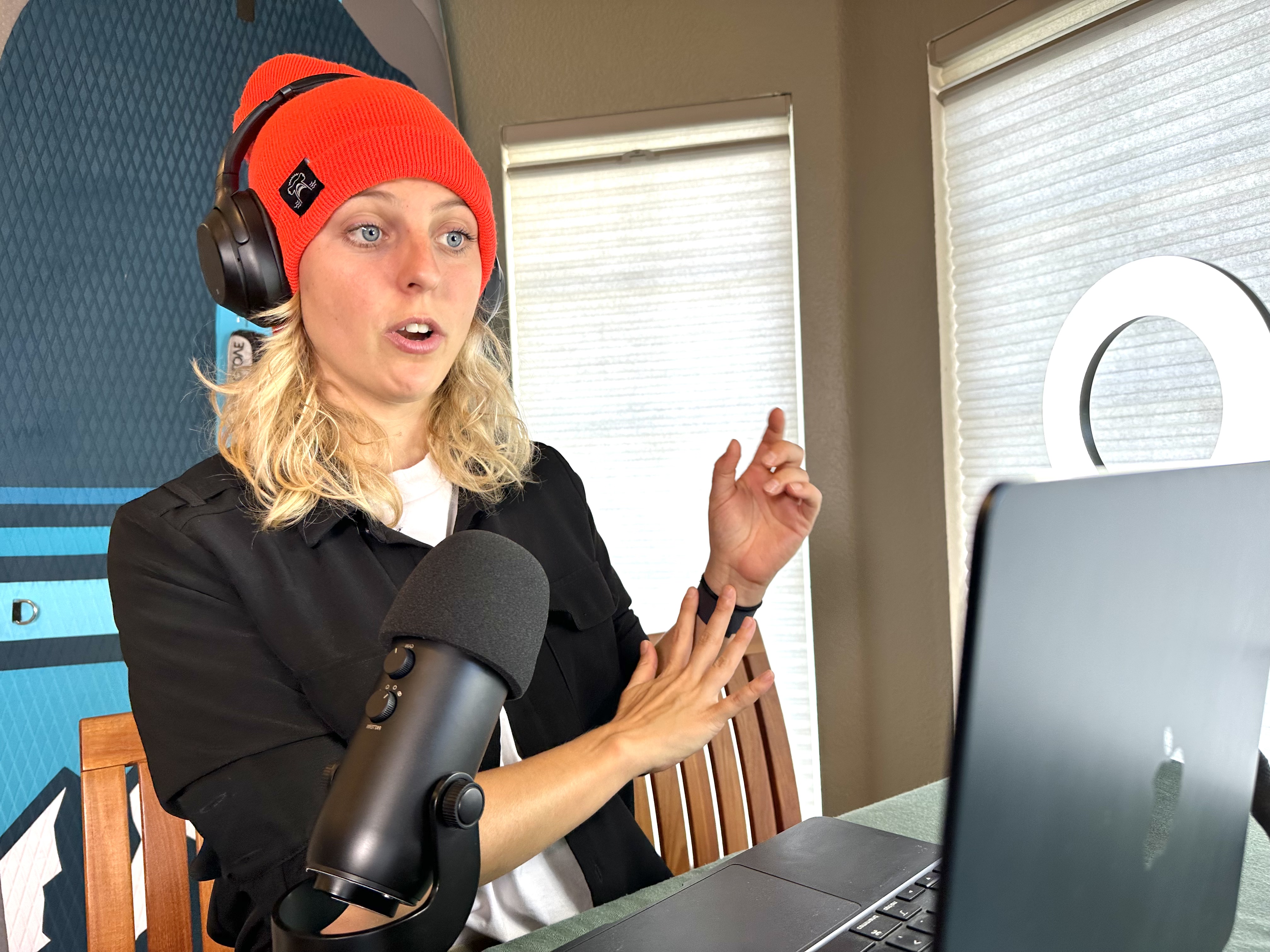 Laurie podcasting